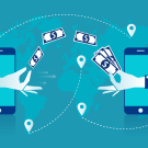 2 phones, connections, blue background
